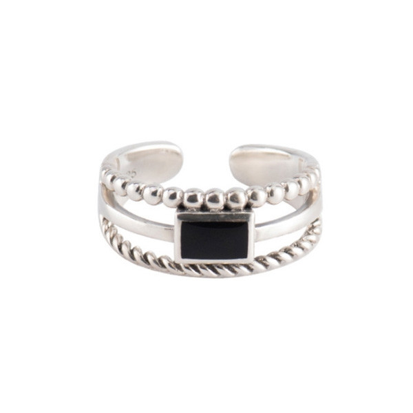 925 Sterling Silver Handmade Stacking Rope Black Sapphire Ring