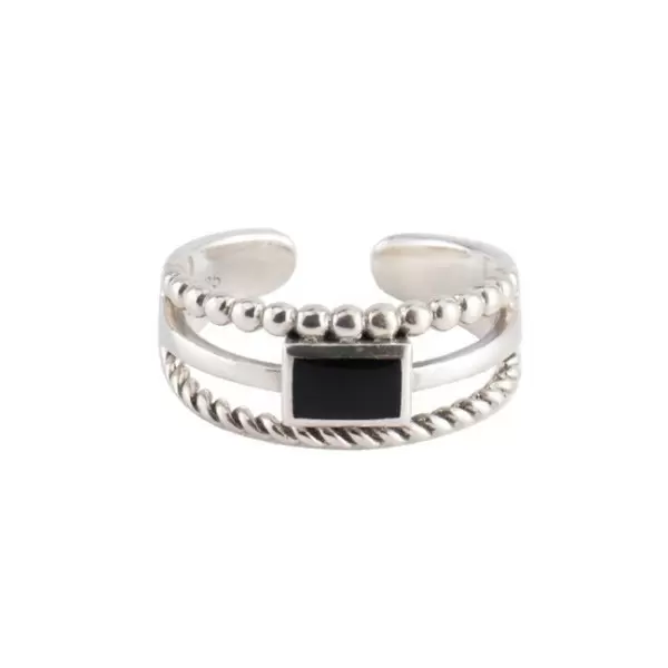 925 Sterling Silver Handmade Stacking Rope Black Sapphire Ring