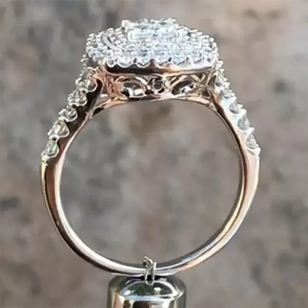 Handmade Princess Cut White Sapphire Halo Engagement Ring