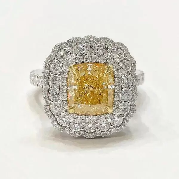 4ct Cushion Cut Yellow Sapphire Halo Cocktail Ring