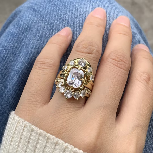 4ct Cushion Cut White Sapphire Stackable Wedding Ring Set