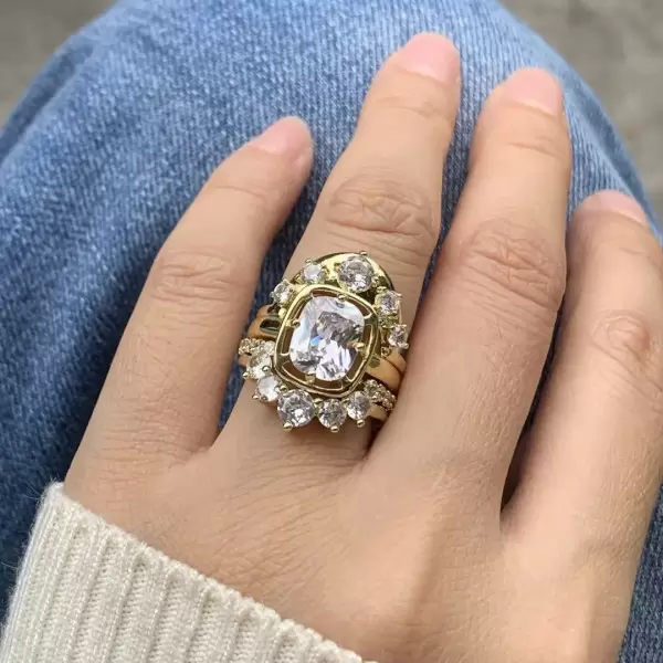 4ct Cushion Cut White Sapphire Stackable Wedding Ring Set
