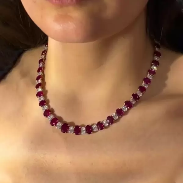 Ruby & White Sapphire Riviera Necklace 
