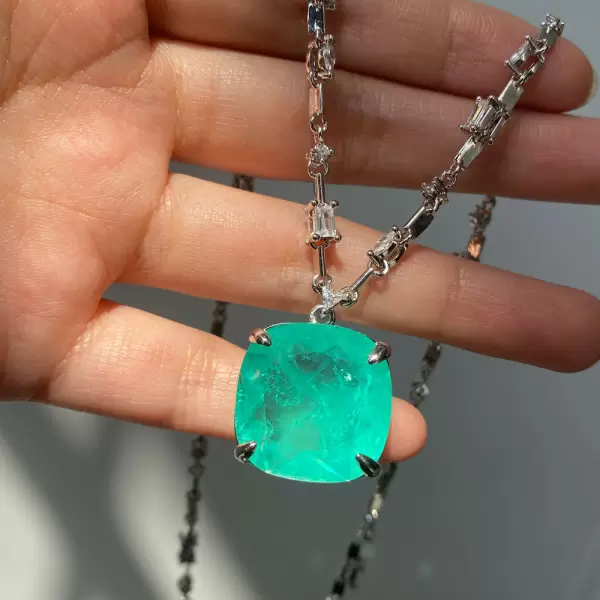 20ct Cushion Cut Paraiba Tourmaline Pendant Necklace