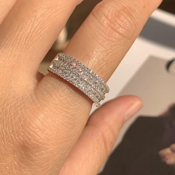 Round&Asscher Cut White Sapphire Wedding Band