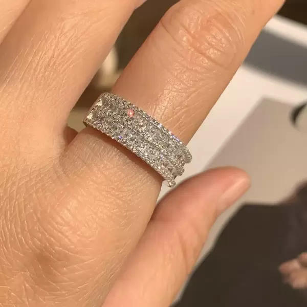 Round&Asscher Cut White Sapphire Wedding Band