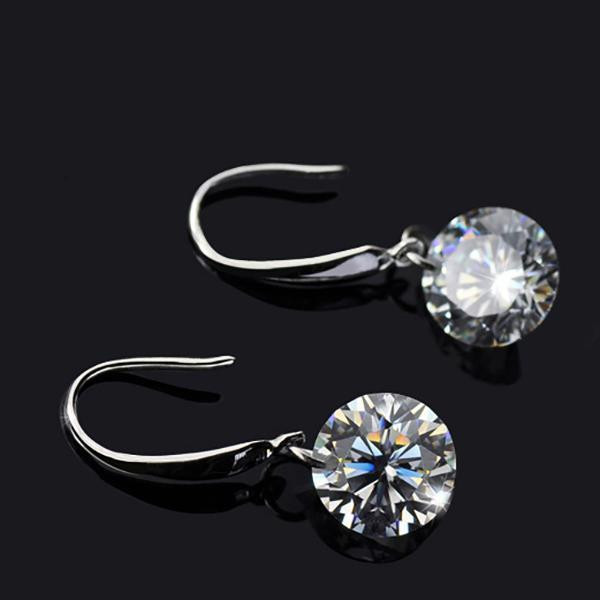 Round Cut Classic Drop Shape CZ Silver Earrings