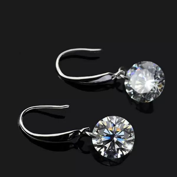Round Cut Classic Drop Shape CZ Silver Earrings
