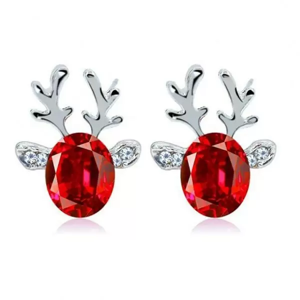 Christmas Reindeer Red Crystal Alloy Stud Earrings 