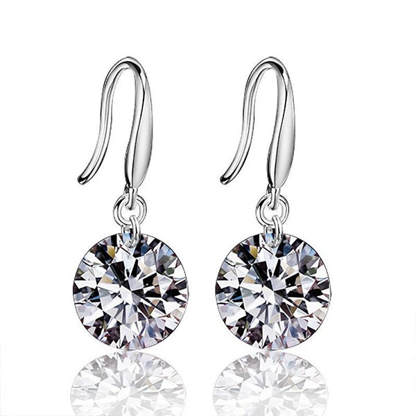 Round Cut Classic Drop Shape CZ Silver Earrings