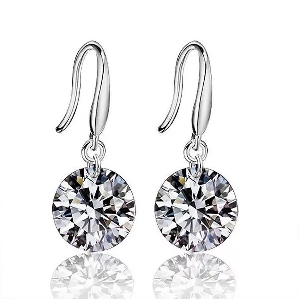 Round Cut Classic Drop Shape CZ Silver Earrings