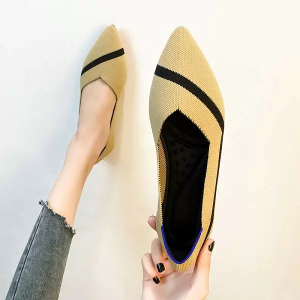 Beige Kint Flat Shoes Ballet Loafers Shoes