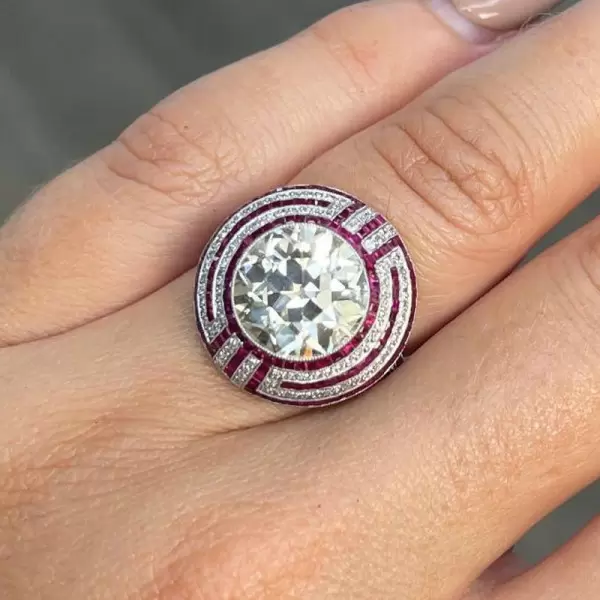 3.8ct Round Cut White Sapphire Art-Deco Ruby Engagement Ring