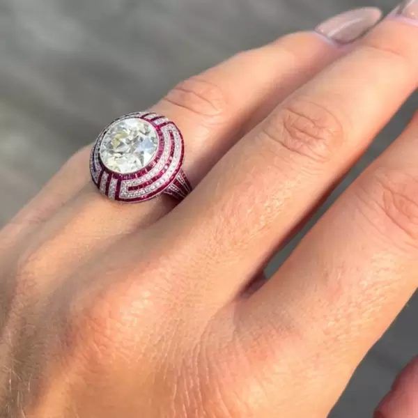 3.8ct Round Cut White Sapphire Art-Deco Ruby Engagement Ring