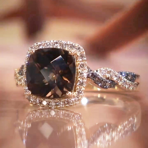 Cushion Cut Brown Sapphire Twist Engagement Ring