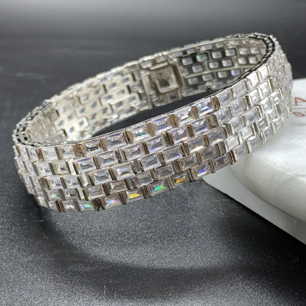 30ctw Emerald Cut White Sapphire Unisex Bracelet