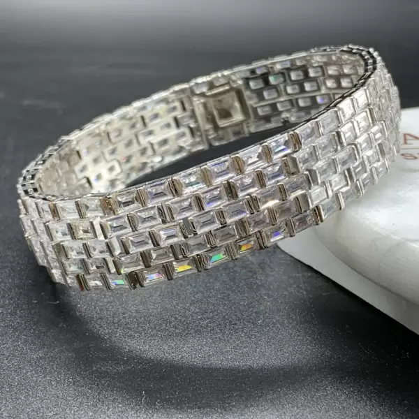 30ctw Emerald Cut White Sapphire Unisex Bracelet