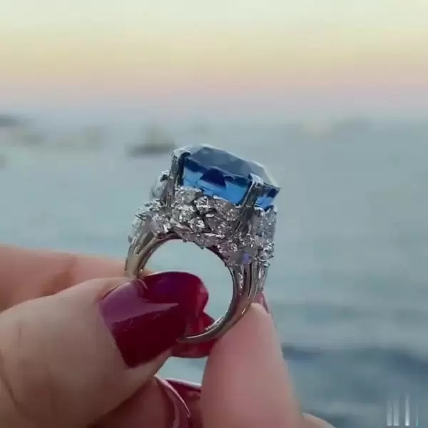 Luxury Aquamarine Blue Cocktail Ring