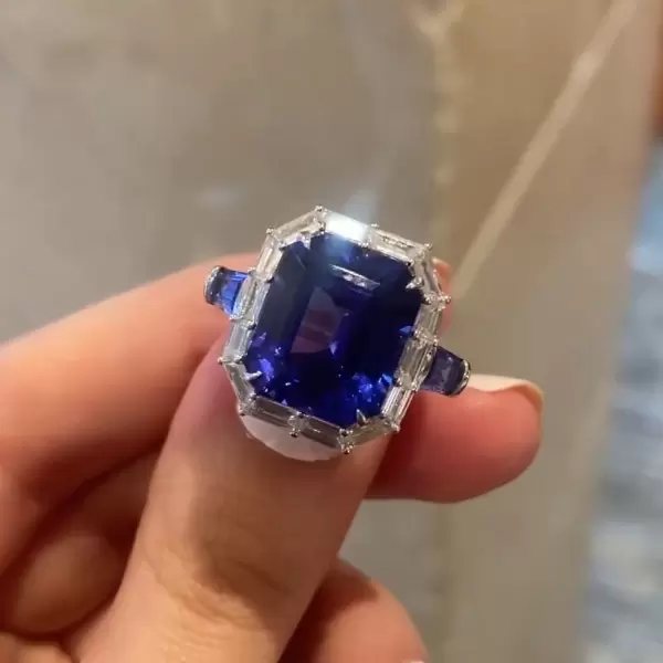 Halo Emerald Cut Sapphire Engagement Ring