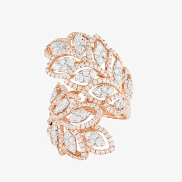 Nature-inspired Two Tone Leaves Bold Cocktail Ring