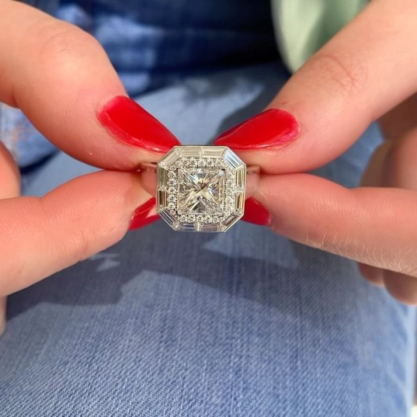 4.1ct Halo Princess Cut White Sapphire Engagement Ring