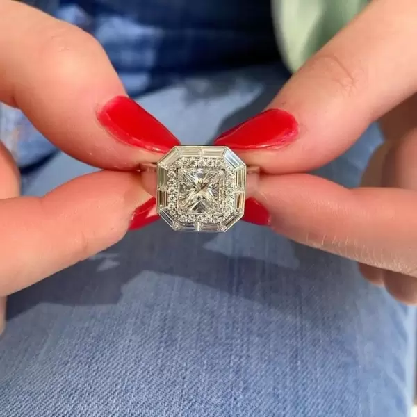4.1ct Halo Princess Cut White Sapphire Engagement Ring