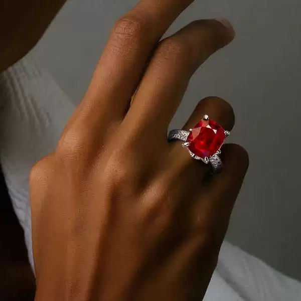 3ct Cushion Cut Ruby Engagement Ring