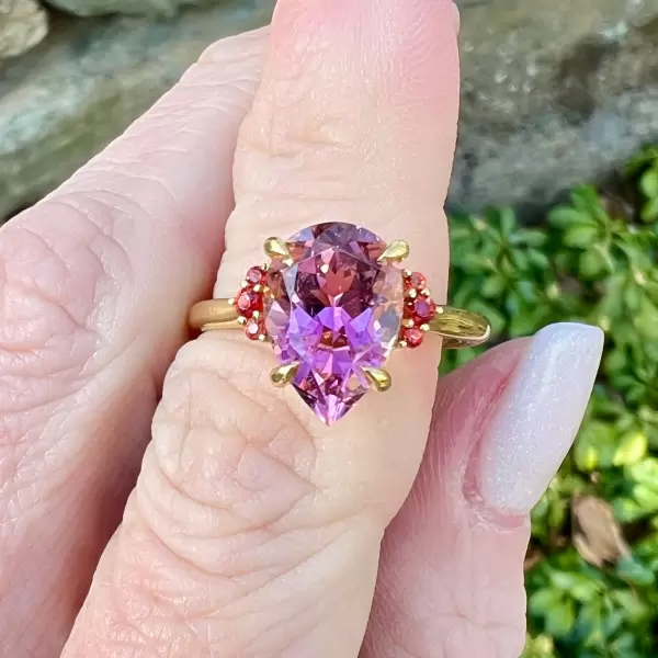 5.4ct Pear Cut Fuchsia Sapphire Cluster Engagement Ring