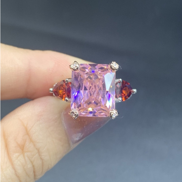 8ct Three-stone Radiant Cut Pink Sapphire Ring