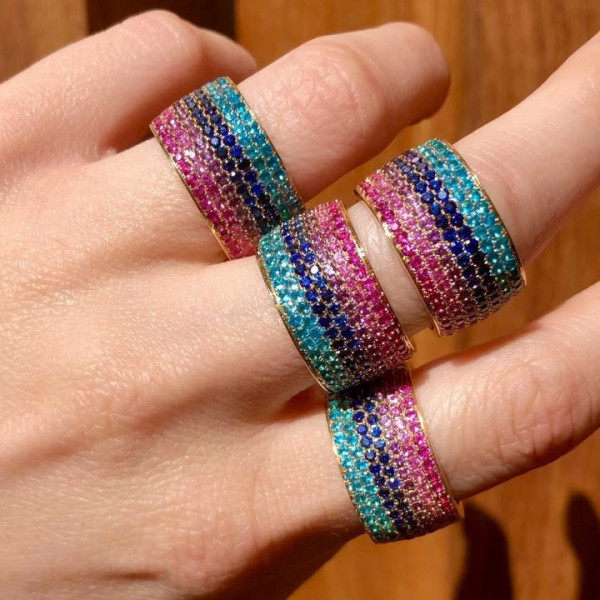 Multicolor Sapphire Paved Wedding Band