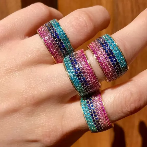 Multicolor Sapphire Paved Wedding Band