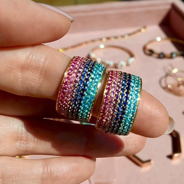 Multicolor Sapphire Paved Wedding Band