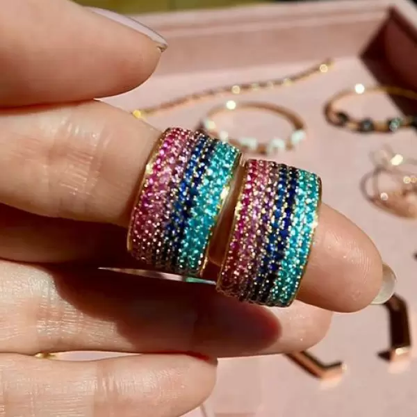 Multicolor Sapphire Paved Wedding Band