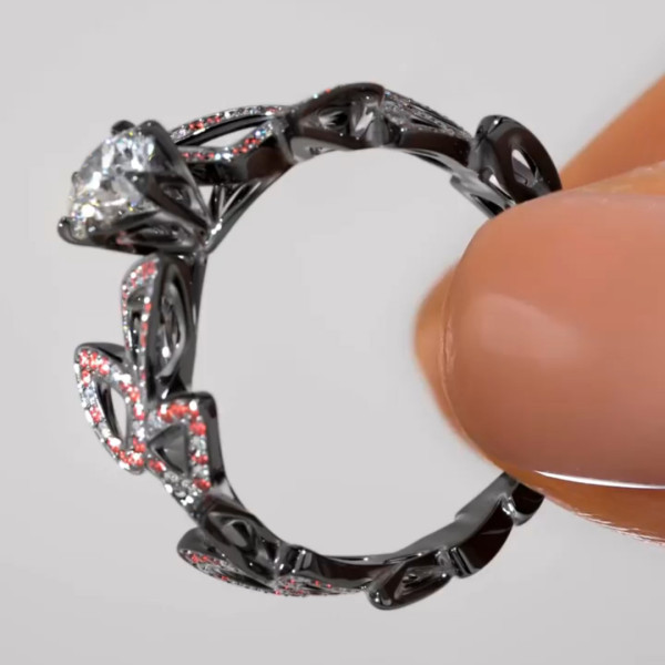 Nature-inspired Round Cut Black Plating Engagement Ring