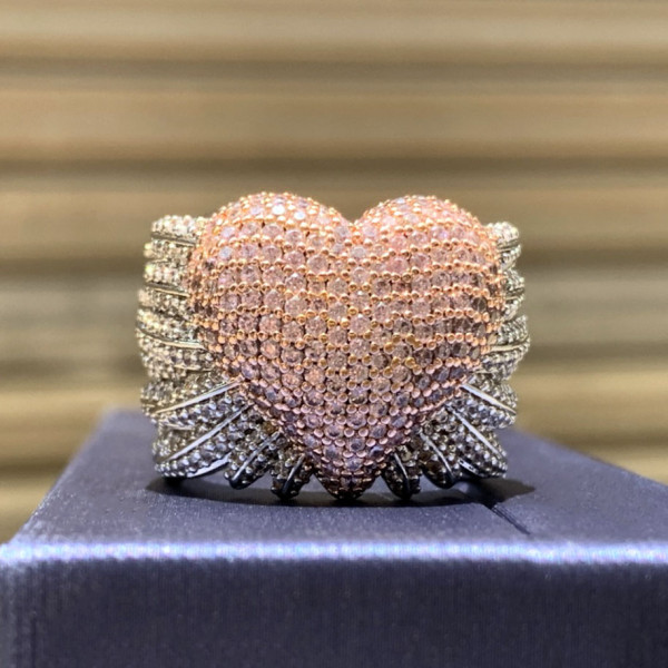 Angel Wing Pink Sapphire Paved Heart Cocktail Ring