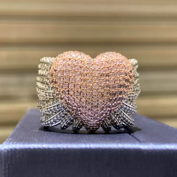 Angel Wing Pink Sapphire Paved Heart Cocktail Ring
