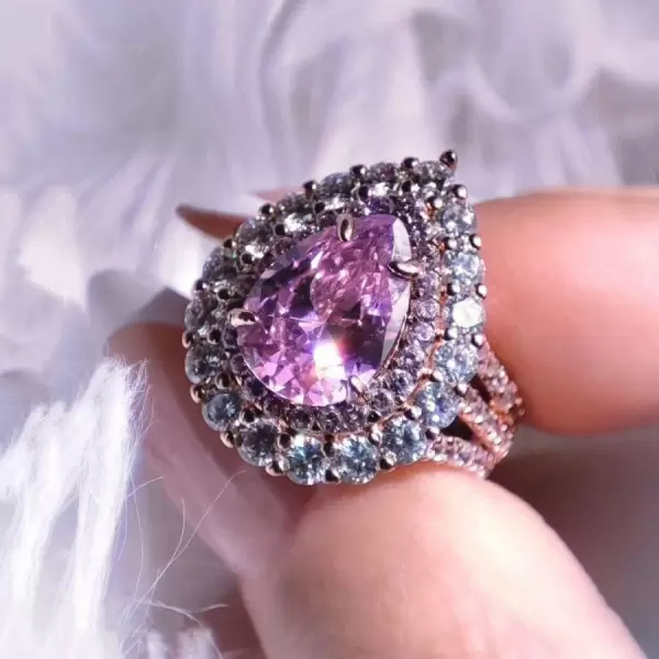2ct Pear Cut Pink Sapphire Double Halo Engagement Ring