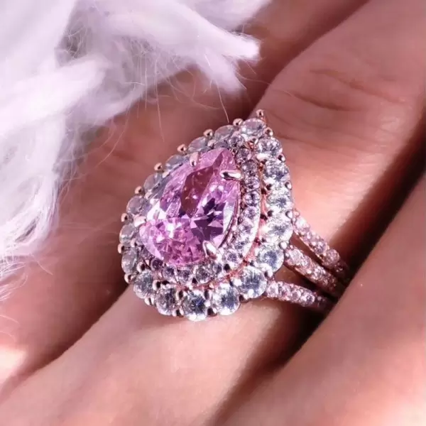 2ct Pear Cut Pink Sapphire Double Halo Engagement Ring