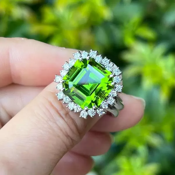 9.5ct Halo Asscher Cut Peridot Engagement Ring