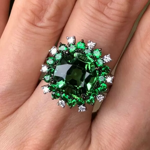 5.6ct Halo Cushion Cut Peridot Engagement Ring