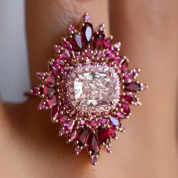 4ct Cushion Cut Pink Sapphire Ruby Halo Vintage Cocktail Ring