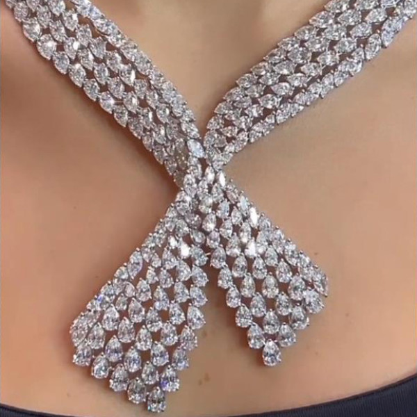 Four Row Pear Cut White Sapphire Necklace