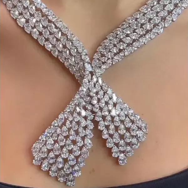 Four Row Pear Cut White Sapphire Necklace