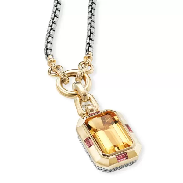 Emerald Cut Champagne Sapphire Necklace Pendant