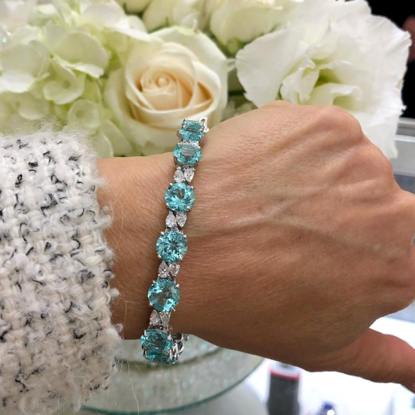 30ctw Round Cut Paraiba Tourmaline Bracelet