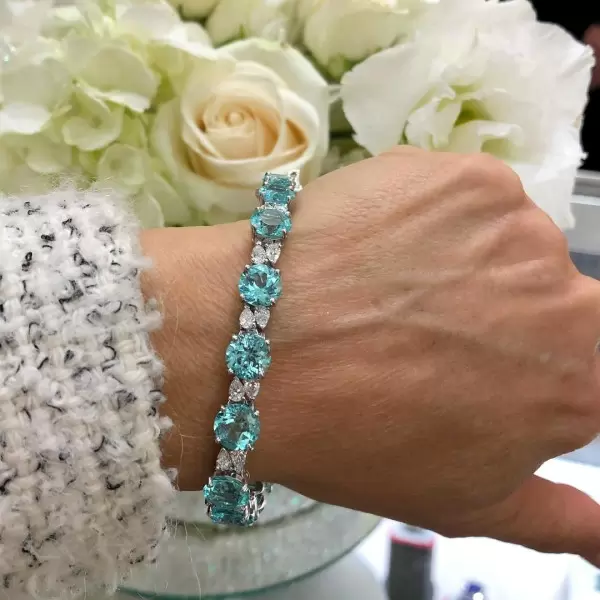30ctw Round Cut Paraiba Tourmaline Bracelet