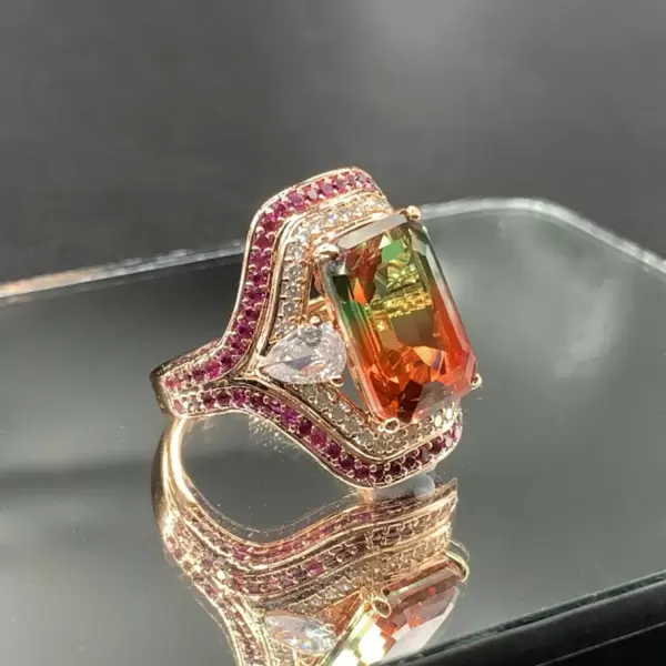 6.2ct Emerald Cut Bicolor Tourmaline Cocktail Ring