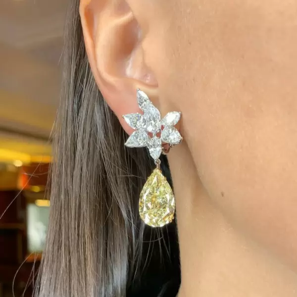 10.65ct Pear Cut Yellow & White Sapphire Drop Earrings