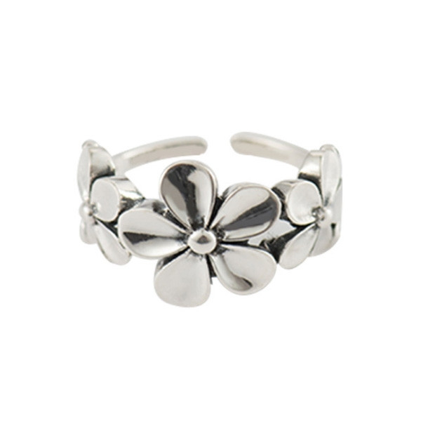925 Sterling Silver Handmade Vintage Plumeria Flower Adjustable Ring
