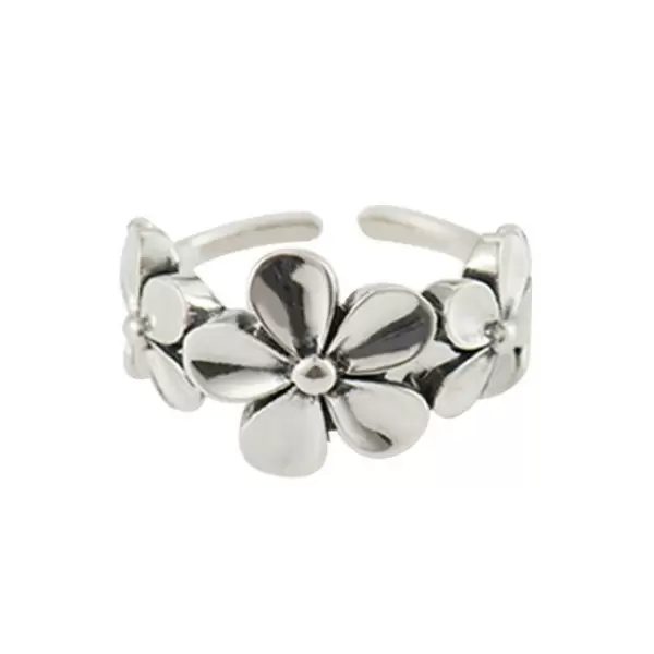 925 Sterling Silver Handmade Vintage Plumeria Flower Adjustable Ring